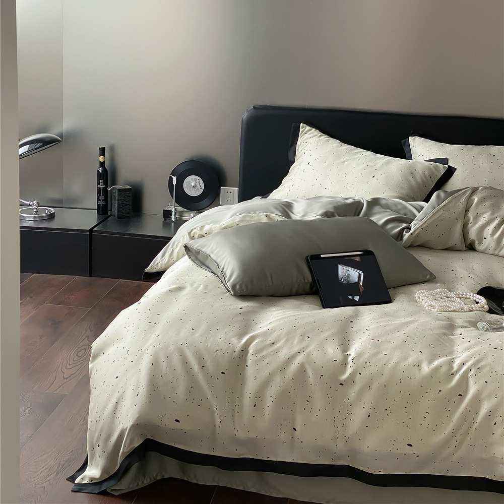 简约宅寂风兰精天丝四件套高档轻奢双面冰丝印花被套床单床上用品