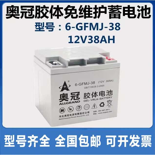奥冠蓄电池6-GFMJ-38 12V38AH UPS EPS直流屏太阳能用胶体免维护