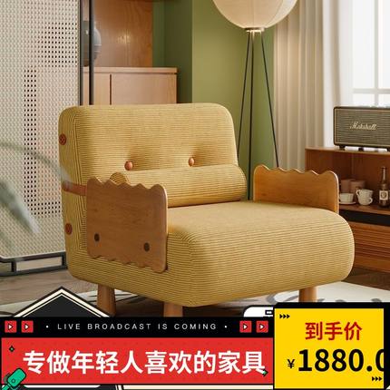 实木可折叠沙发床两用灯芯绒单人多功能伸缩沙发小户型公寓推拉床