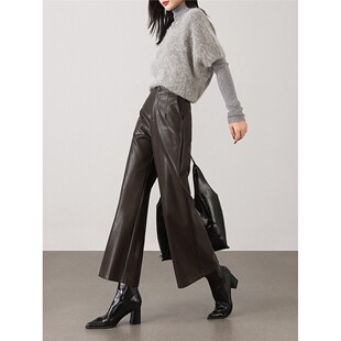 咖色阔腿皮裤女款2025新款秋冬今年流行爆款时尚气质九分裤配靴子