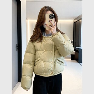 2025超火减龄黄色圆领短款羽绒棉服冬季新款女装显瘦保暖棉衣外套