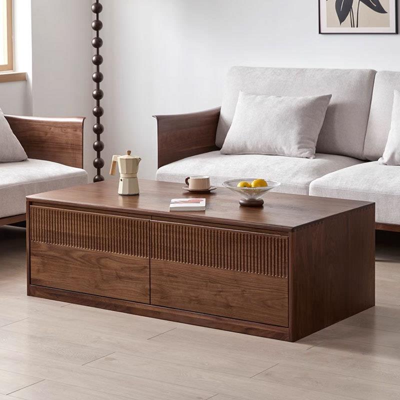 北美黑胡桃木茶几客厅家用长方形茶台简约现代小户型北欧实木家具