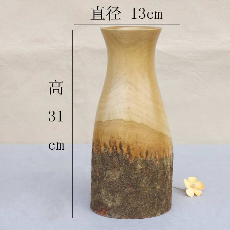 泰国实木创意花瓶东南亚风格家居装饰品原木树皮粗嘴花瓶装饰摆件
