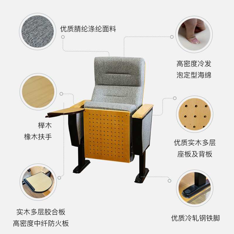 礼堂椅连排椅阶梯教室联排课桌椅报告厅会议室电影院座椅带写字板