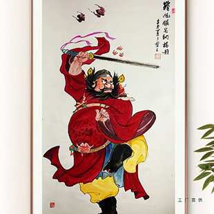 纯手绘钟馗朱砂画像钟馗护子图客厅挂画办公室茶室装饰画中堂挂画