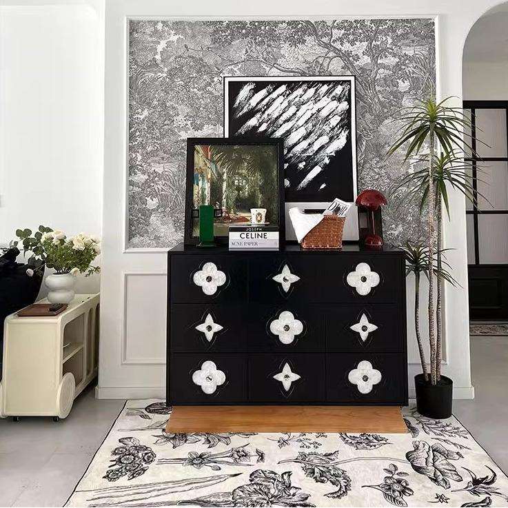 现代简约卧室靠墙实木收纳柜中古风储物柜法式复古贝壳抽屉斗柜