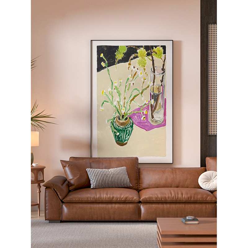 现代客厅餐厅玄关装饰画黄色植物抽象样板间卧室床头壁画竖版挂画