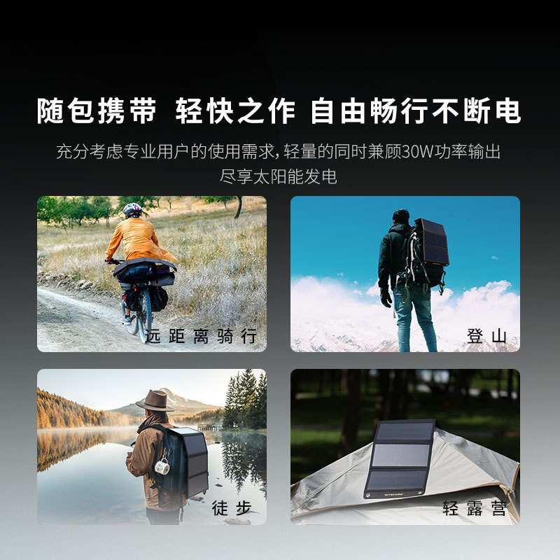 NITECORE奈特科尔FSP30便携式小型户外太阳能折叠充电板徒步应急