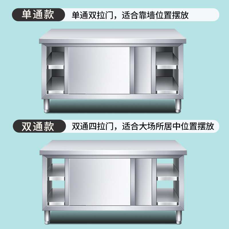 厨房操作台面不锈钢工作台储物柜切菜桌子带拉门案板商用烘培