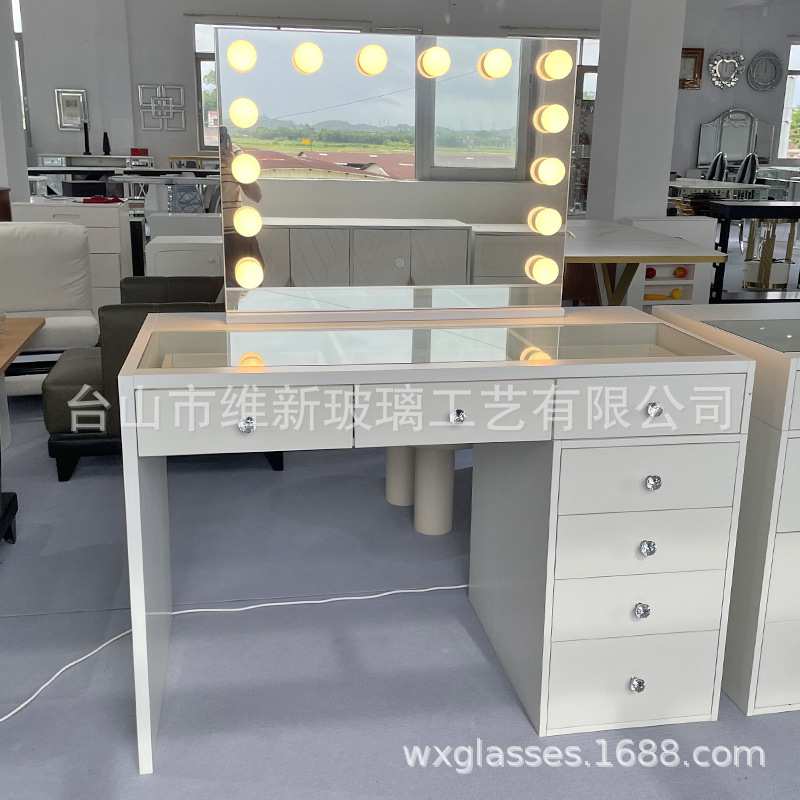 现货简约网红梳妆台卧室大容量镜子化妆桌斗柜一体vanity table