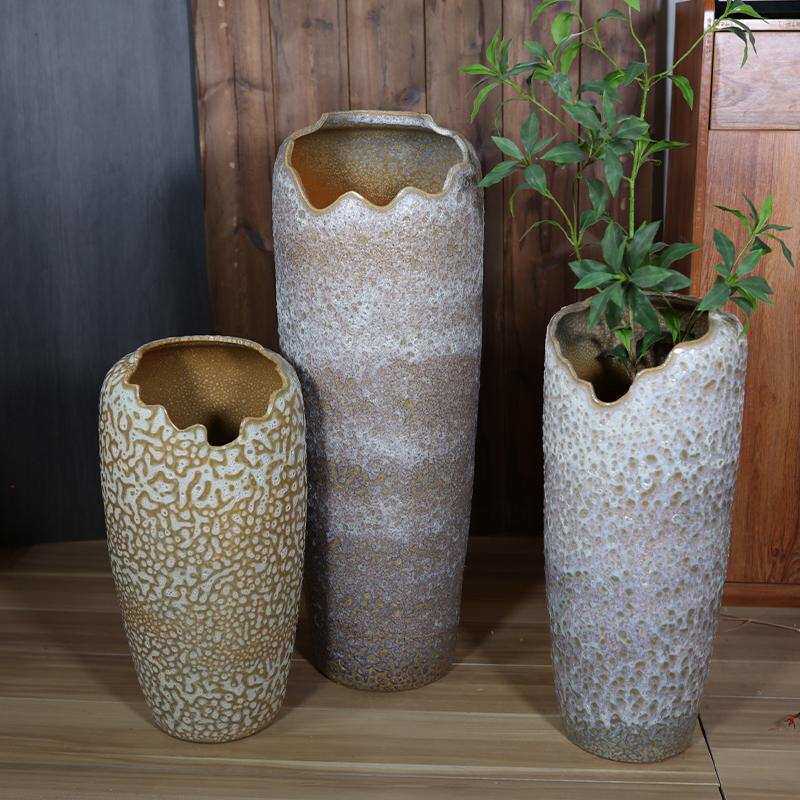 陶瓷落地复古高花盆客厅花器欧式大花瓶缺口大口绿植多肉创意花盆