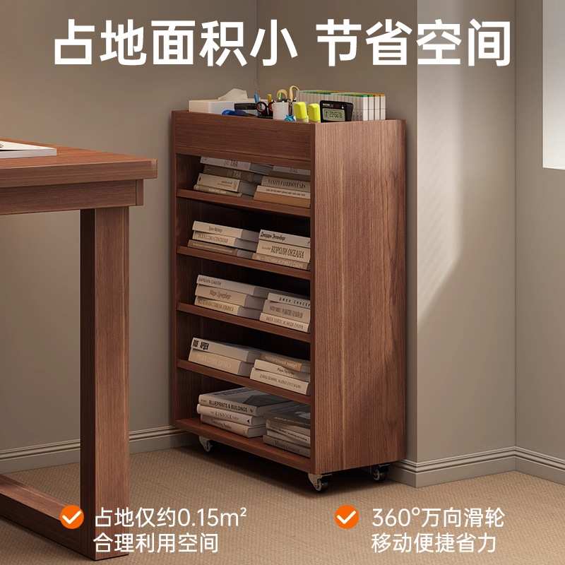 书桌旁小书架家用落地置物架收纳办公桌下简易靠墙学生落地书柜子