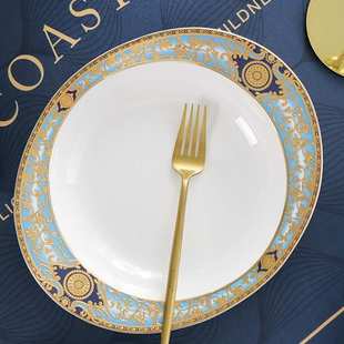浮雕餐具盘子欧式轻奢骨瓷菜盘金边果盘创意元宝盘家用碟子异形盘