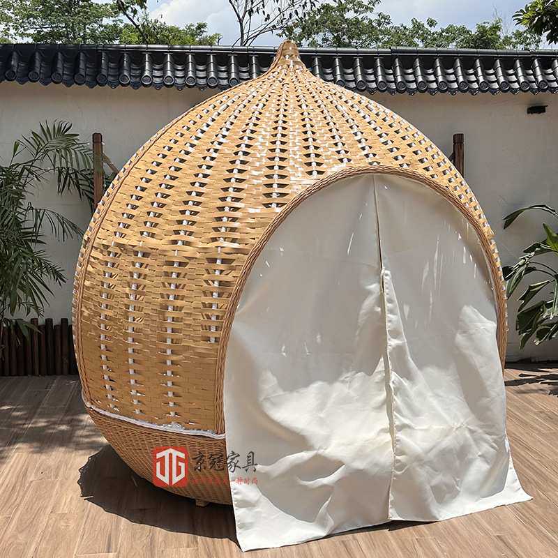 户外大阳台休闲藤编防水防晒庭院民宿露台花园阳光房躺床藤编家具