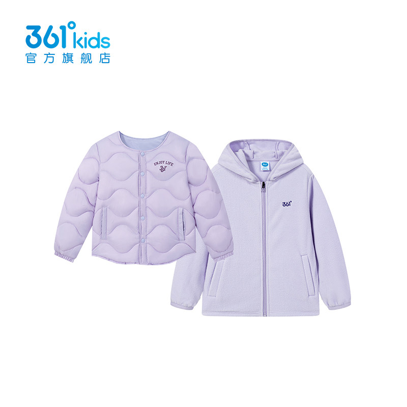 【商场同款】361童装女童上衣两件套夏季新款保暖棉服摇粒绒外套