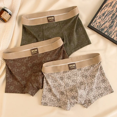 【下单立减50】抑菌古典花印男士内裤棉质平角裤男生新款个性HS