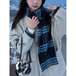 太后双面呢围巾大衣中长款围巾领两穿格子毛呢外套女25秋冬土星