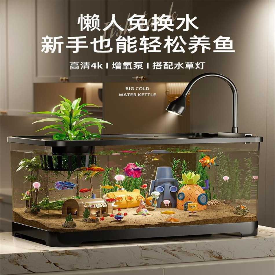鱼缸生态水族箱塑料金鱼缸带盖透明客厅小型豪华造景桌面缸乌龟缸
