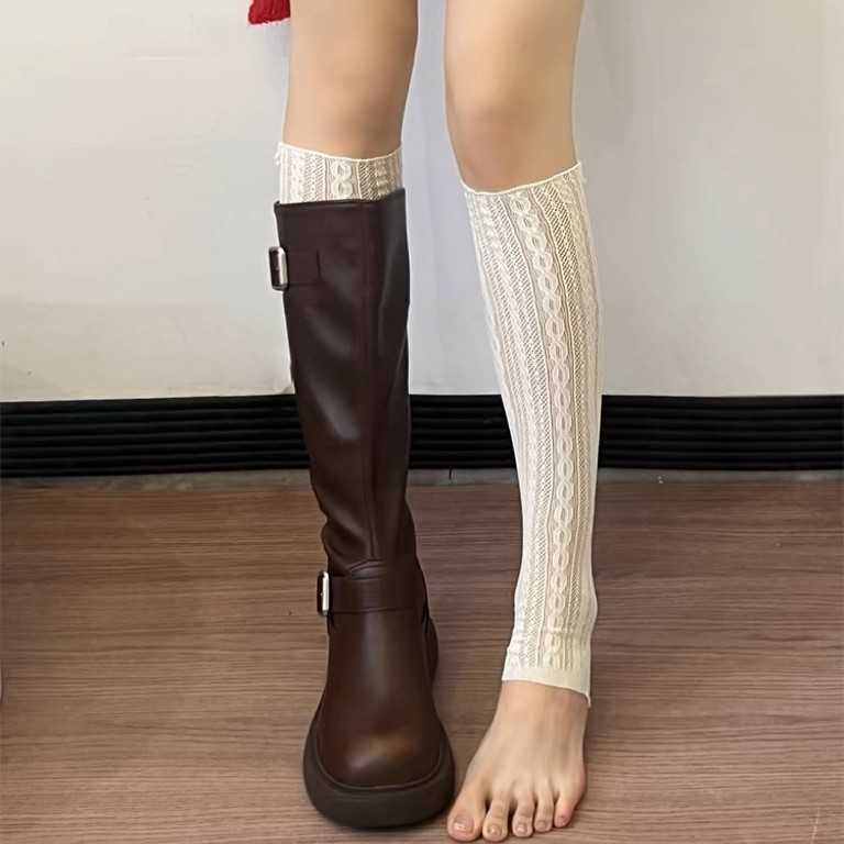 白色蕾丝花边袜套堆堆袜透气薄款踩脚腿套辣妹风日系长筒袜配靴子