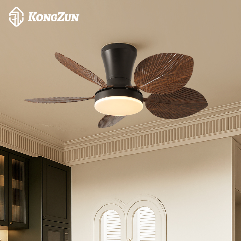 中古风扇灯吊扇灯卧室餐厅美式复古南洋风芭蕉叶家用一体风扇带灯