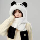 可爱毛绒小熊帽子女款 秋冬季 围巾手套一体加绒保暖围脖护耳三件套