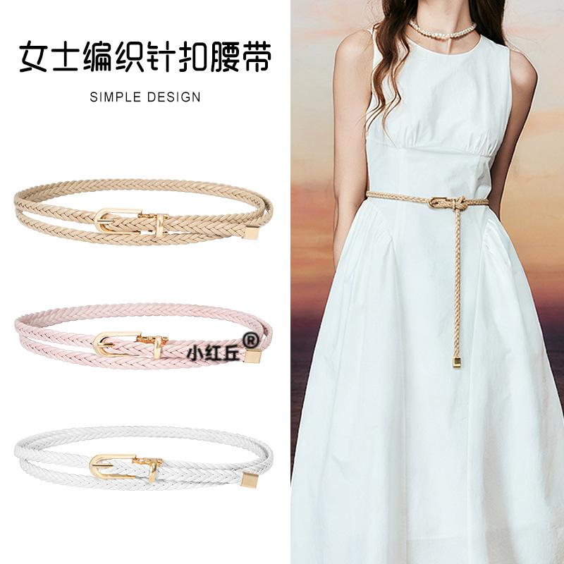 韩版时尚女士打结装饰编织腰带糖果色小皮带简约个性夹扣腰带