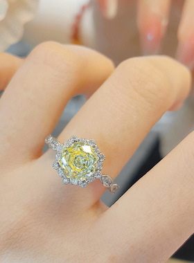 时尚轻奢八角玫瑰切粉钻戒指