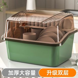 碗筷收纳盒 加厚厨房双层沥水碗柜带盖餐具特大放碗碟置物架家用装