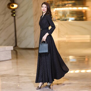 新款 气质高档精致显瘦收腰长裙到脚踝 领连衣裙2024秋季 高级感西装