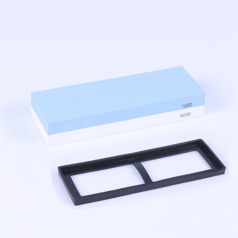 1000/6000蓝白双面可用白刚玉磨刀石油石厨房砥石带底座辅助刀夹