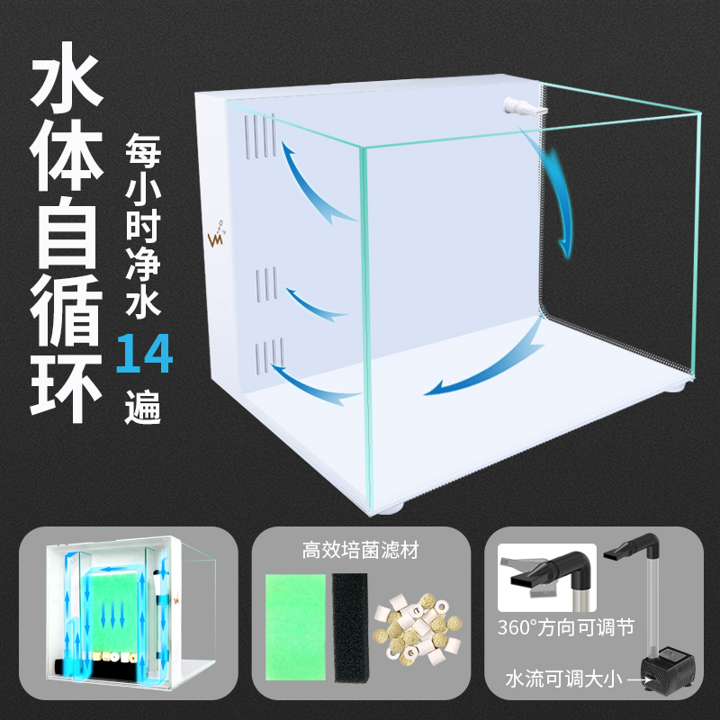 鱼缸超白背滤小型客厅生态养鱼桌面缸免换水懒人造景自循环水草缸