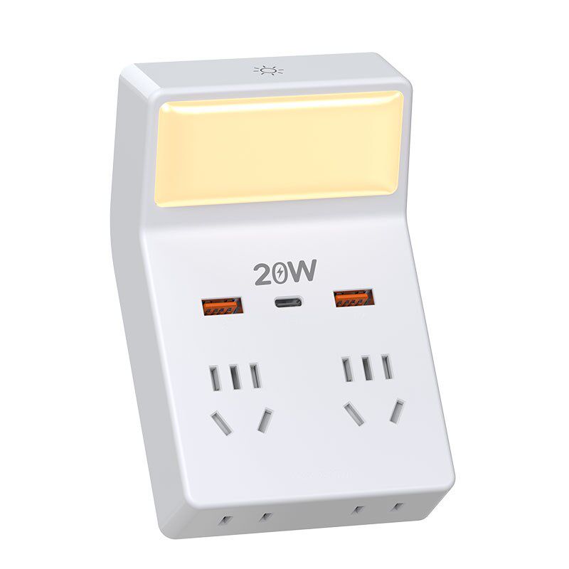 智能声控小夜灯语音控制床头灯一体式多功能插座台灯卧室睡眠家用