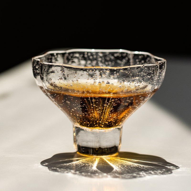 日式手工气泡玻璃茶杯花朵造型杯茶杯家用主人杯单杯女清酒杯小只