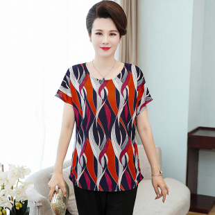 50岁中老年大码 女装 新款 加肥加大t恤打底衫 上衣 短袖 妈妈夏装