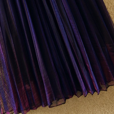 渐变色网纱半身裙女秋冬高腰显瘦反光a字百褶中长款裙子仙女纱裙