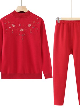 老年人冬装女保暖内衣套装奶奶秋冬加绒加厚毛衣老太太妈妈装衣服