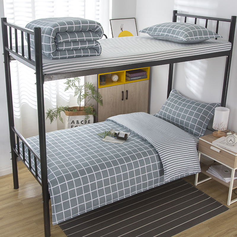 全棉学生宿舍三件套纯棉单人床单被套被子寝室0.9m1.2上下铺6件套