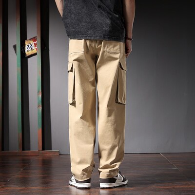 春夏薄高个子工装裤男大码加长卡其色宽松直筒弹力胖子195cm男裤