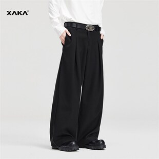 XAKA山本风高级感简约基础款直筒阔腿西裤男秋季垂感拖地休闲长裤