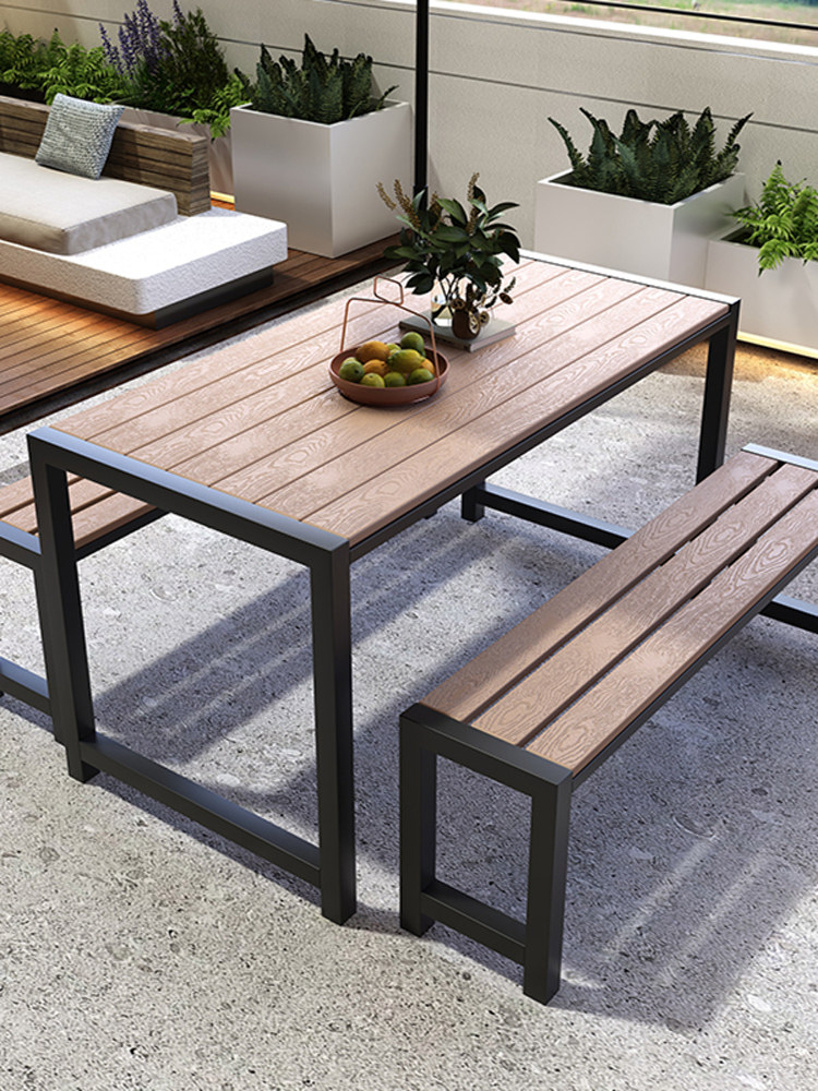 户外庭院桌椅休闲外摆组合咖啡厅室外露天阳台花园露台塑木餐桌椅