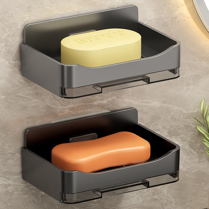 新款肥皂盒浴室免打孔香皂碟卫生间置物架家用肥皂带沥水盒壁挂式
