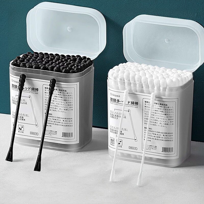 日本棉签掏耳朵专用挖耳勺粘黑色棉球大人一次性螺旋双头棉花签棒