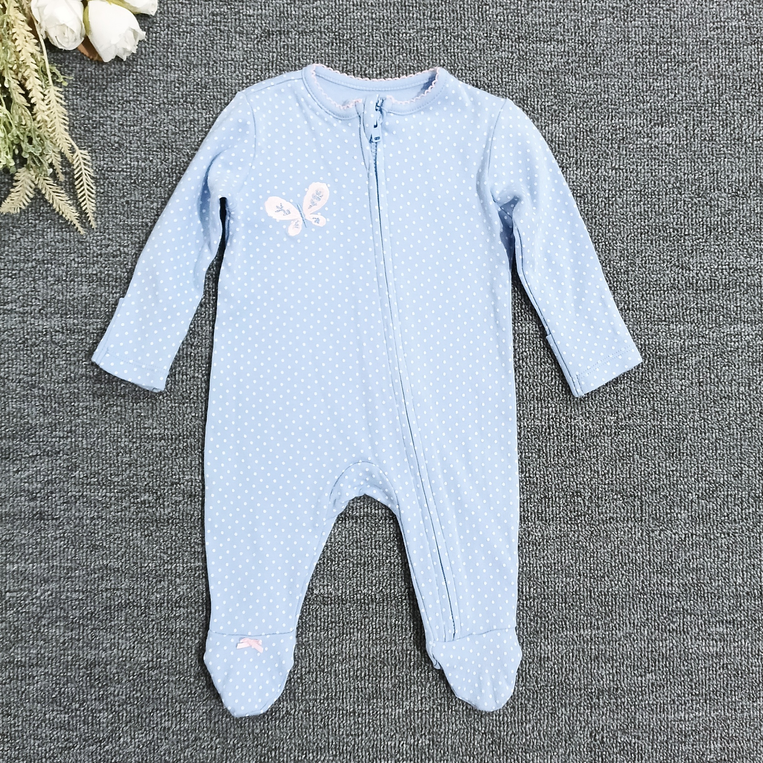 早产婴儿纯棉衣服拉链春秋连体衣新生女宝宝长袖睡衣爬服四季包脚