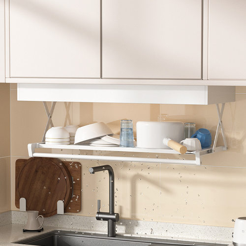 厨房置物架壁挂吊柜下拉扩展收纳储物多功能架子沥水架锅架锅具架