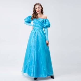 万圣节舞台演出服灰姑娘一字肩辛德瑞拉公主裙夜店角色扮演服装