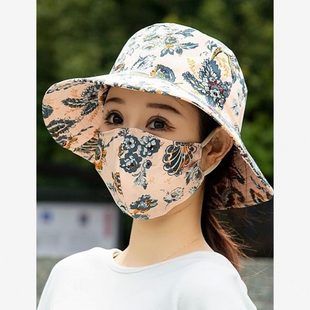 新款 大沿紫外线妈妈遮阳干渔夫帽女防晒帽活茶一体夏季 采口罩太阳