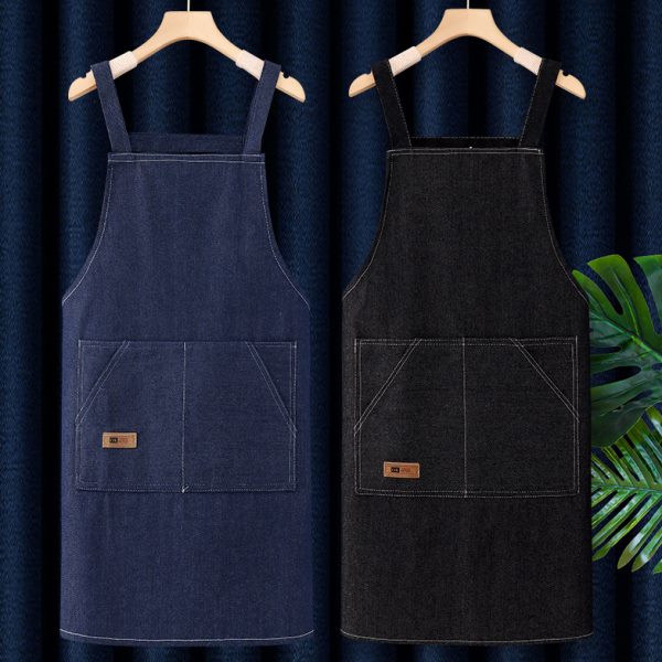 烧烤店牛仔布围裙厨房家用2023新款餐饮专用定制logo印字工作服女