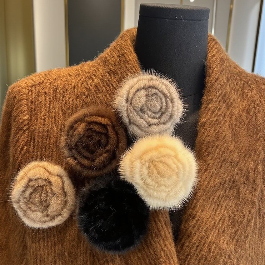 韩国出口玫瑰花配饰非遗绒花胸针