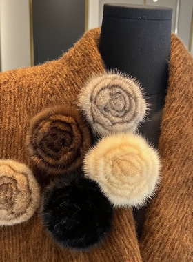 真水貂毛花朵胸针女非遗绒花胸针高端时尚精致玫瑰花胸针小香胸针