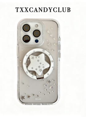 TXXC·韩系闪粉银星星磁吸透明ins适用苹果17promax手机壳iPhone15pro新款14带支架13女16pro全包防摔保护套